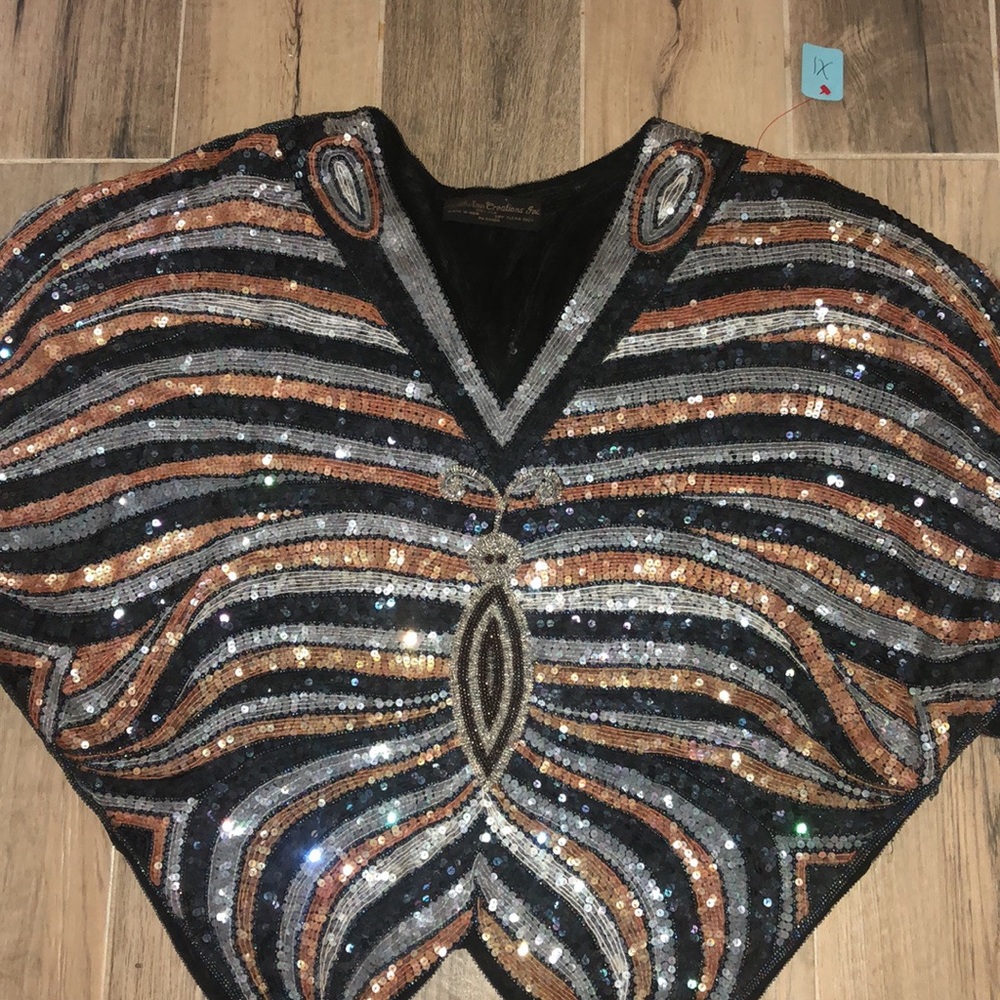 Beautiful Vintage silk Silver/Black/ Gold/ sequins and bead shirt.